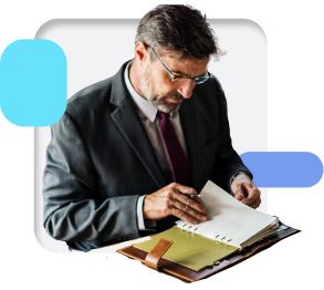 man working in a book